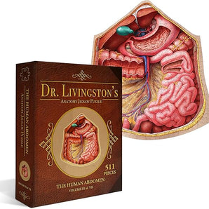 Human Abdomen Anatomy Jigsaw Puzzle | Dr Livingston's Unique Shaped Science Puzzles, Accurate Medical Illustrations of the Body, Organs, Stomach, Liver and Intestines